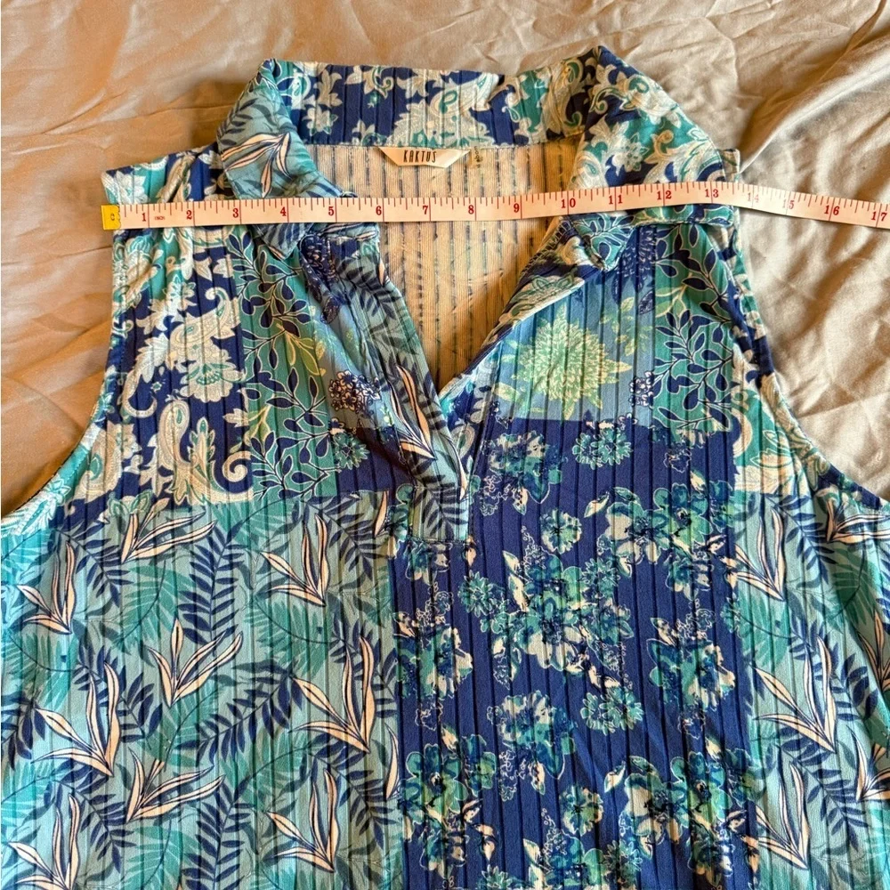 Cathy Daniels Blue & Teal Floral Patchwork Collared Sleeveless Top - Picture 10 of 12